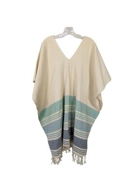 Tribe Alive Fringed Beach Cotton Poncho Kaftan Swim Coverup one size